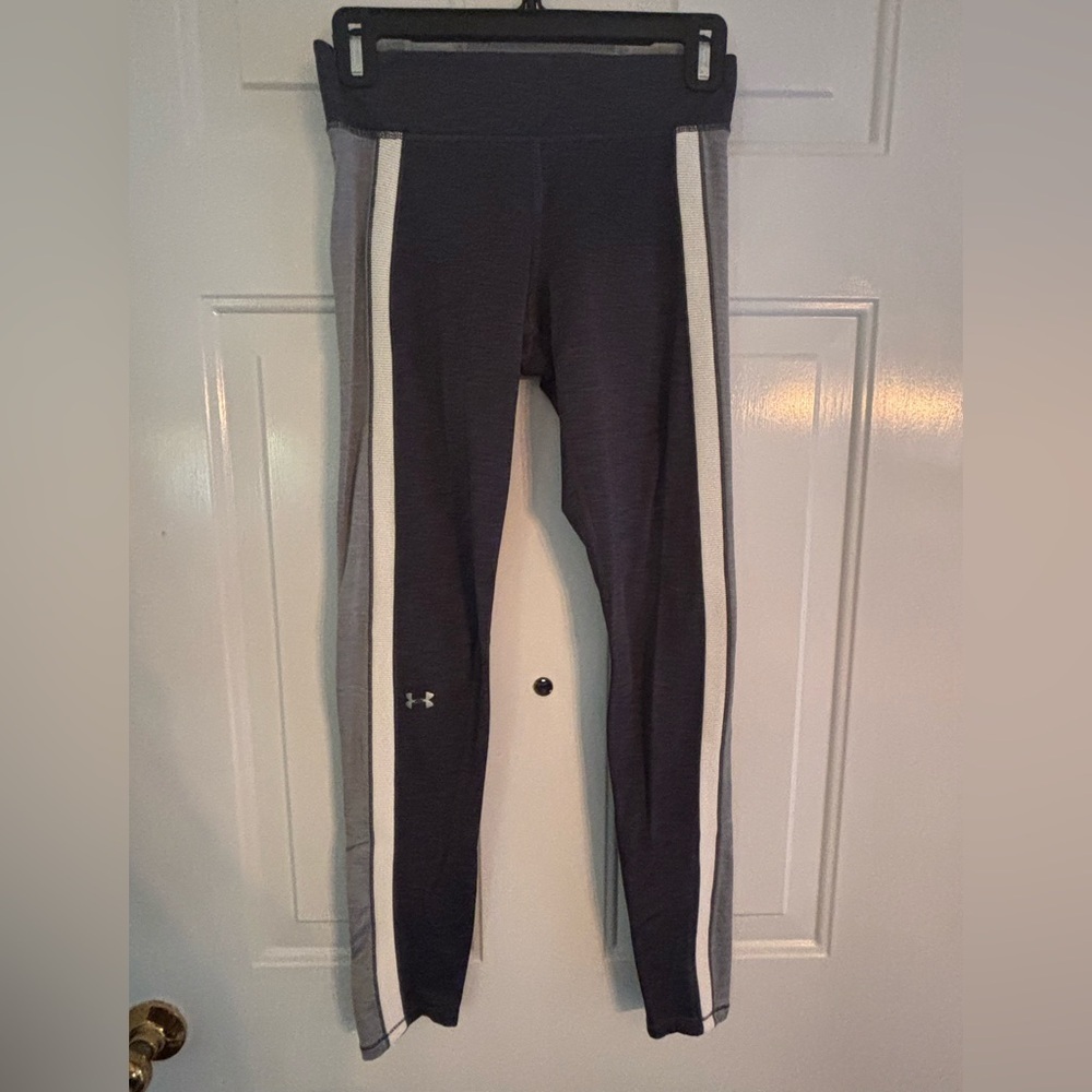 Under Armour Colorblock Leggings Women’s Small – Gray Black White – Stretch Fit